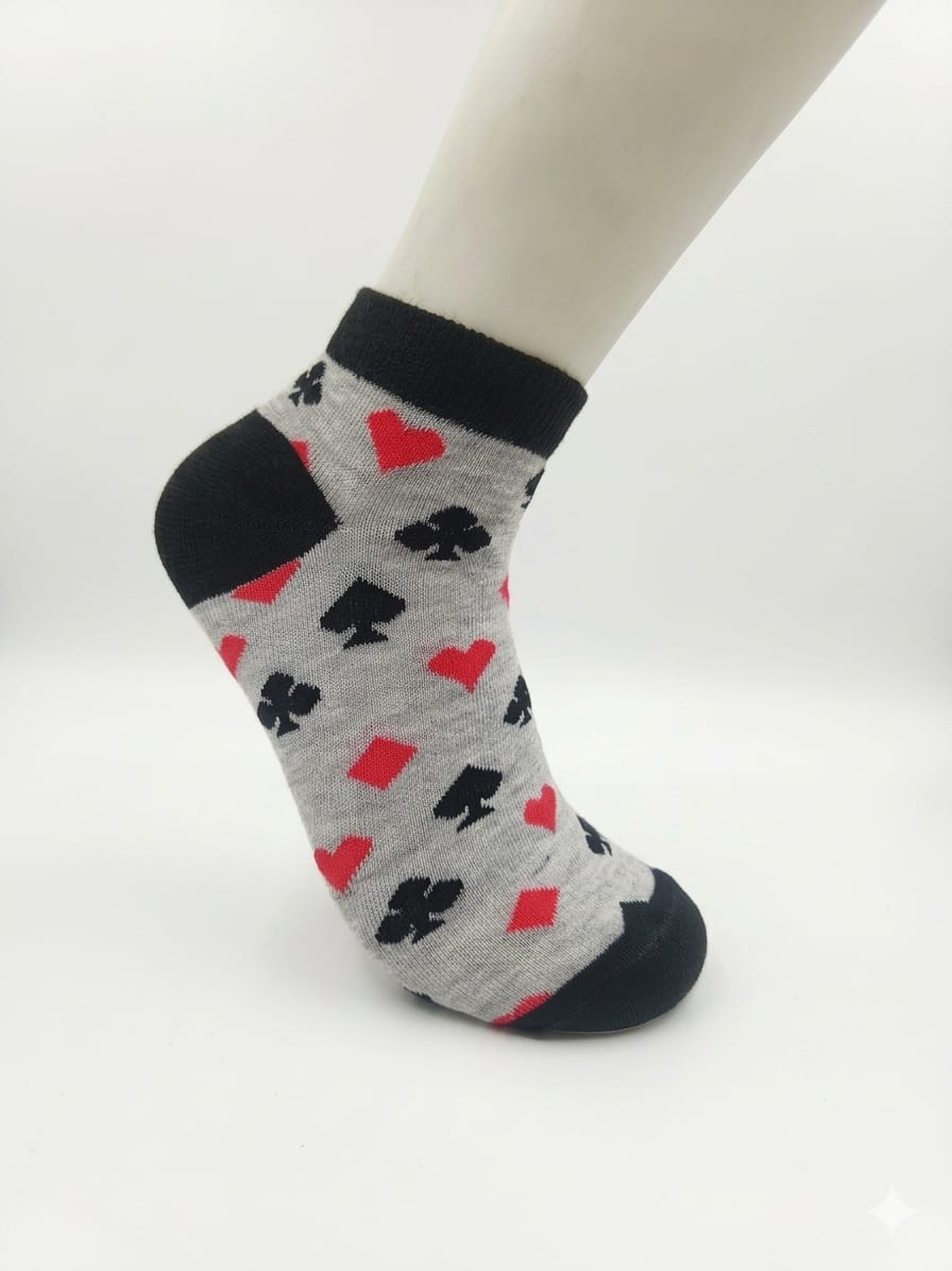 Sky Blue and Red Heart Card Pattern Sock