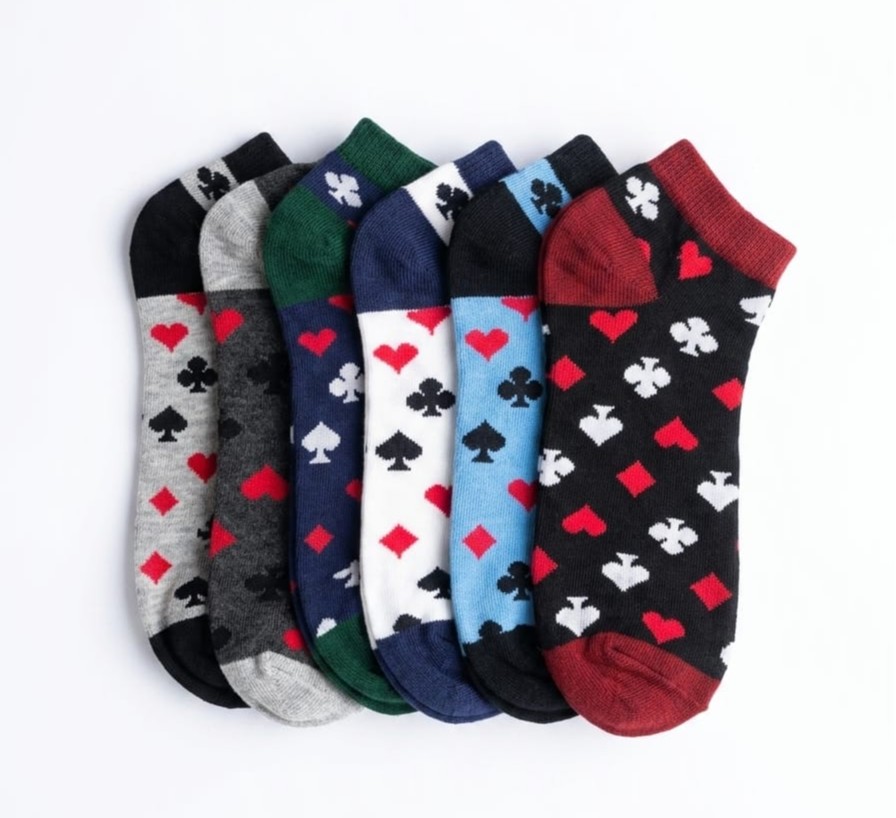 Men’s Playing Cards Suits Low-Cut Ankle Socks (Pack of 6)