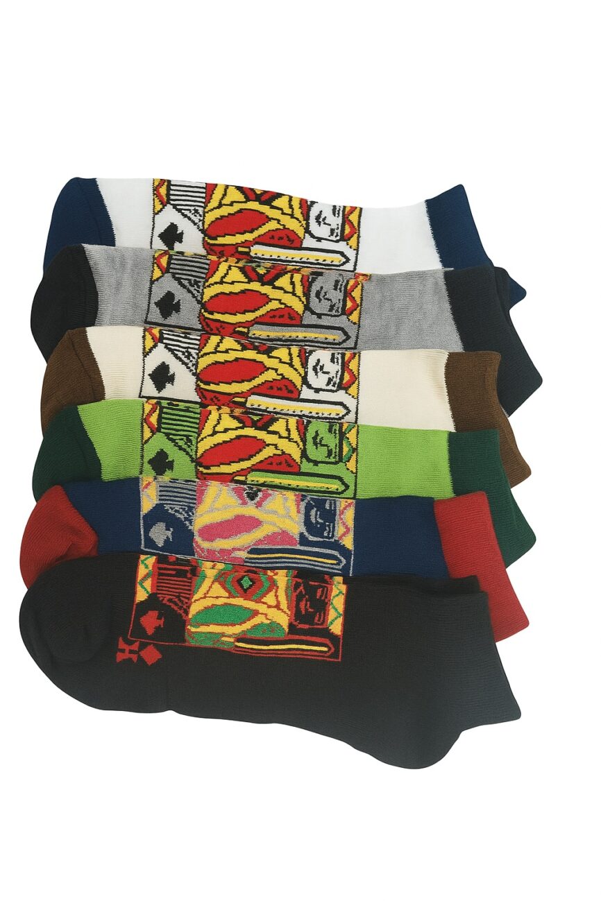 6 Pairs Men's Royal King of Spades Graphic Ankle Socks Stack