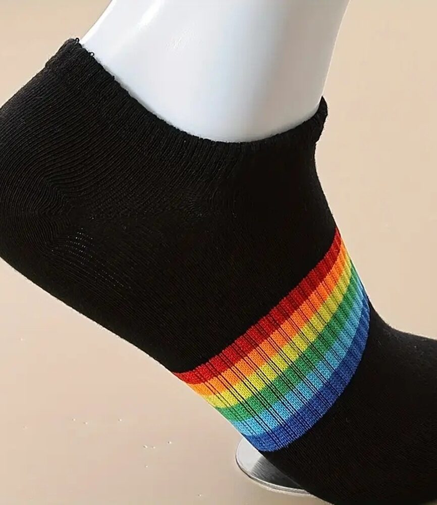 Rainbow Striped Low-Cut Sock on Foot with Sneaker