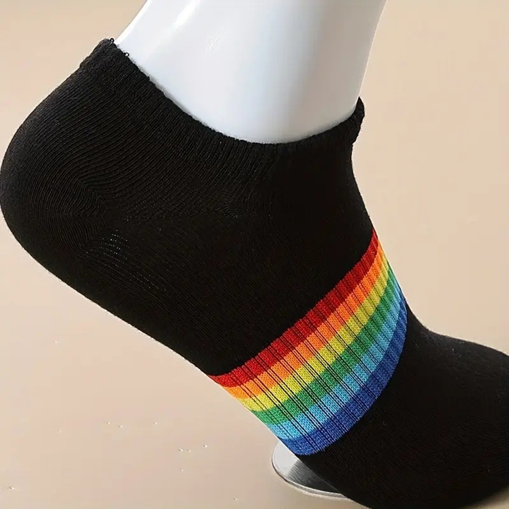 Rainbow Striped Low-Cut Sock on Foot with Sneaker