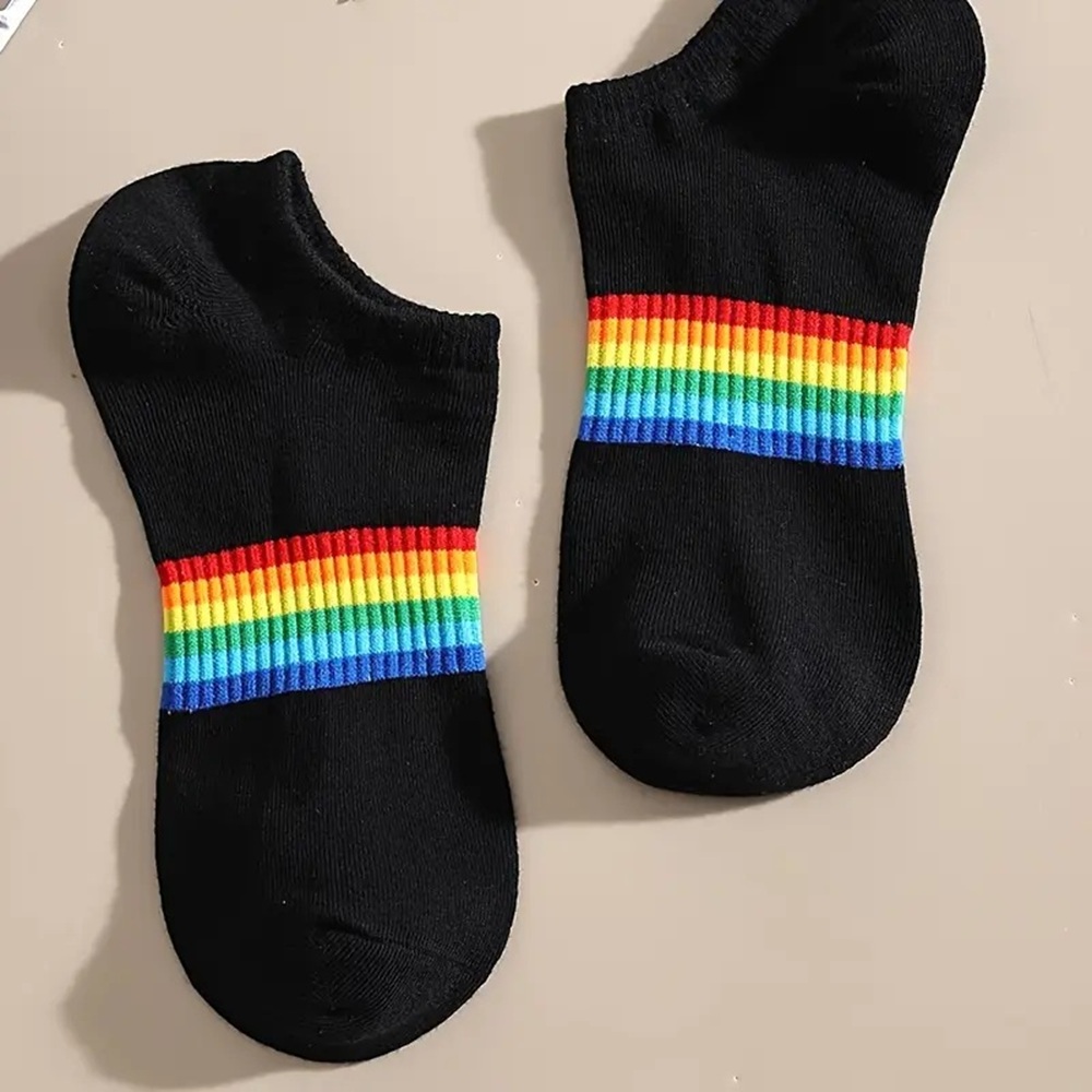 Vibrant Rainbow Color Bands Jacquard Knit Detail
