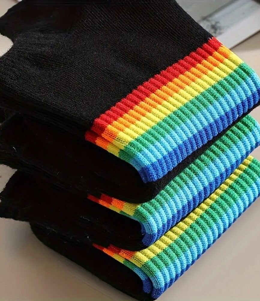 Deep Black Combed Cotton Sock Body and Contrast Stripes