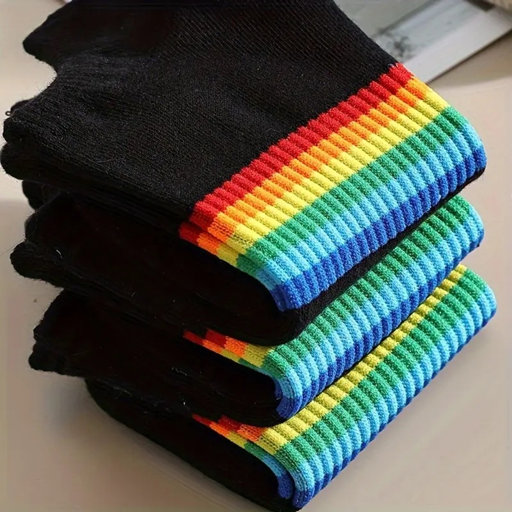 Deep Black Combed Cotton Sock Body and Contrast Stripes