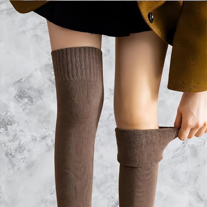Black Cable Ribbed Over-the-Knee Winter Socks with Chunky Boots
