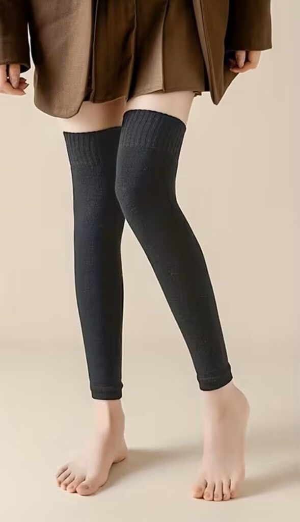 Women's Dark Grey Footless Over-the-Knee Thermal Leg Warmers on Model