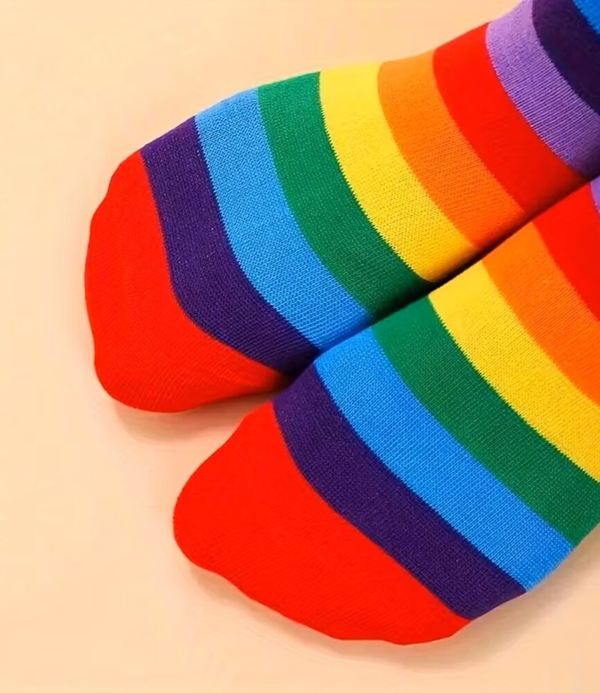 Vibrant Rainbow Stripe Pattern from Thigh to Toe