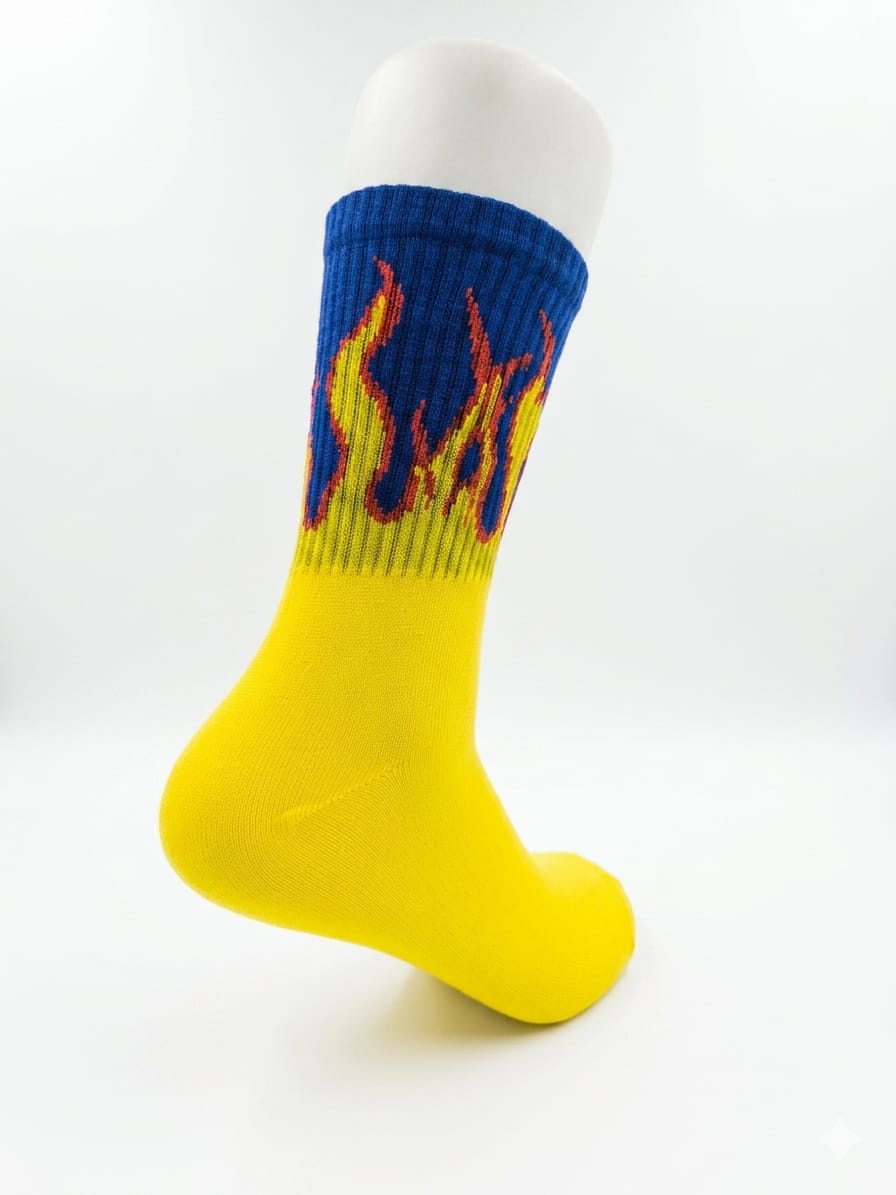 Orange Flame Graphic Streetwear Athletic Sock
