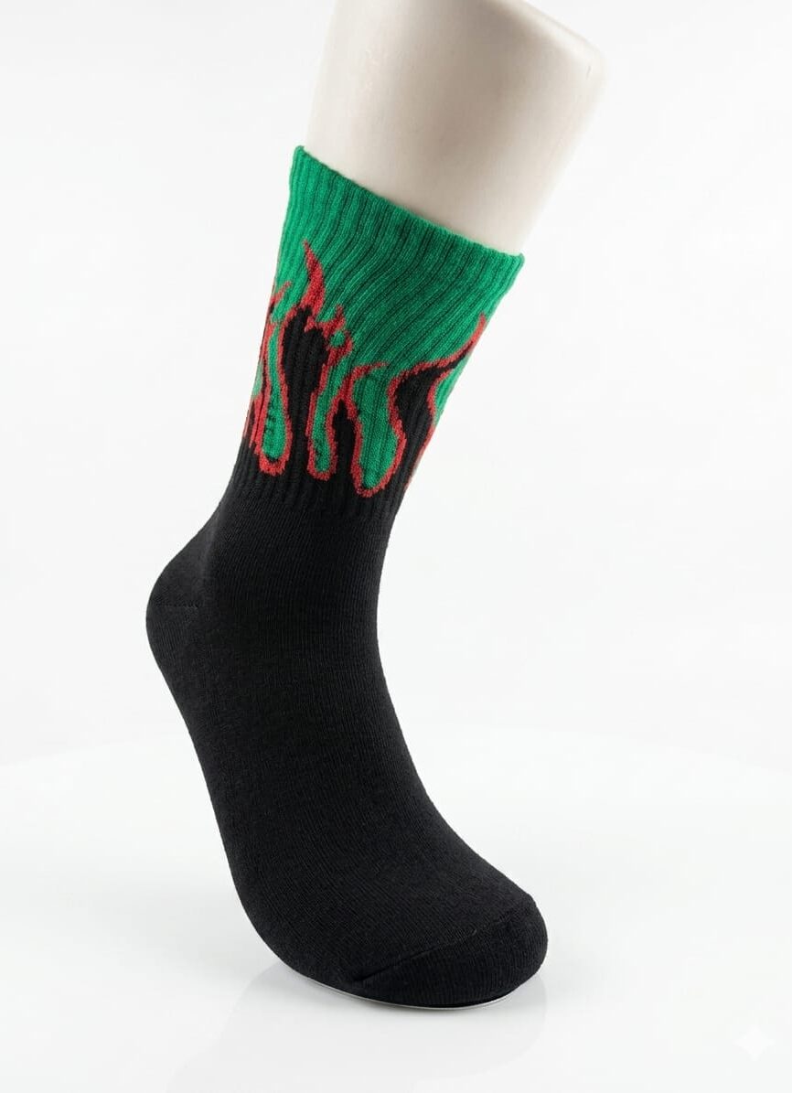 High-Rise Ribbed Cuff with Knitted Fire Pattern