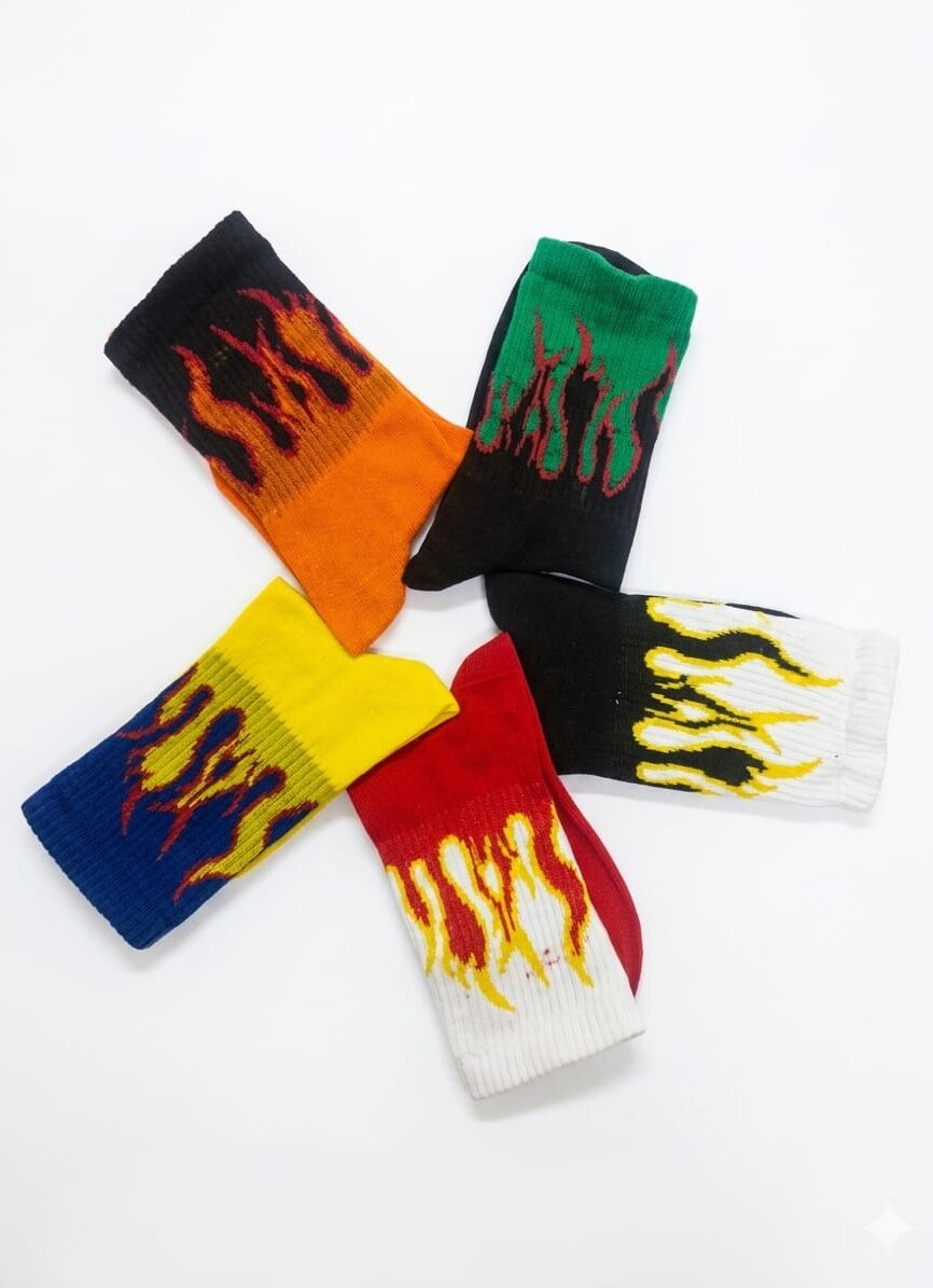 Stacked Flame Graphic Mid-Calf Crew Socks