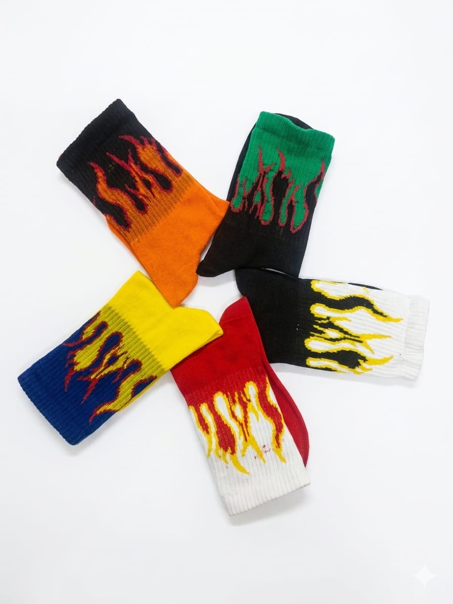 Stacked Flame Graphic Mid-Calf Crew Socks