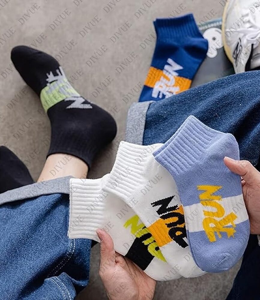 White and Black RUN Sports Sock Close-Up