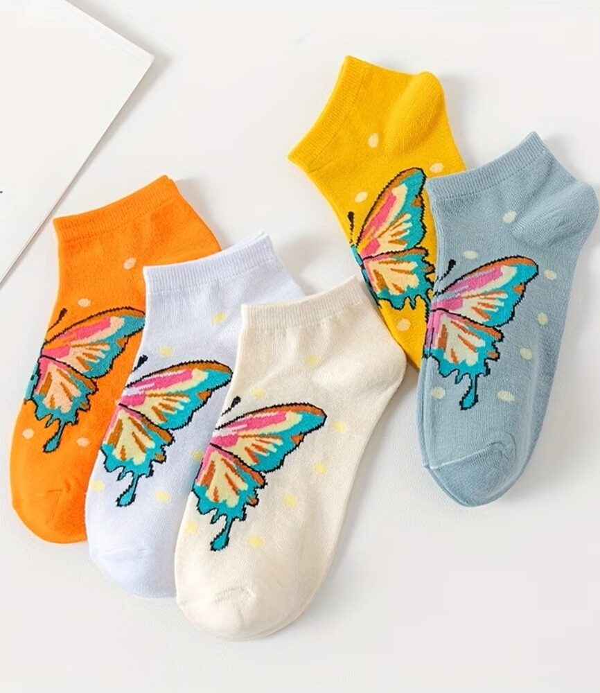Orange Butterfly Graphic Low-Cut Sock Detail