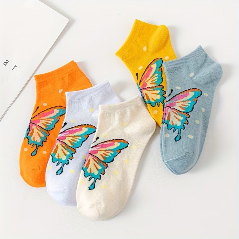 Orange Butterfly Graphic Low-Cut Sock Detail