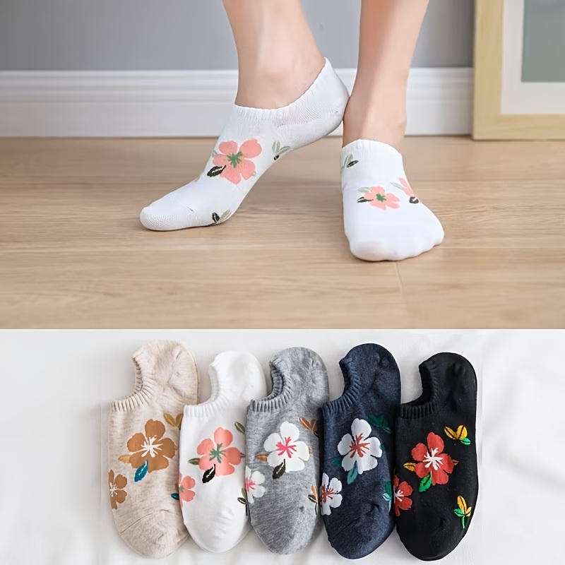 Beige and White Floral Blossom Ankle Sock Detail