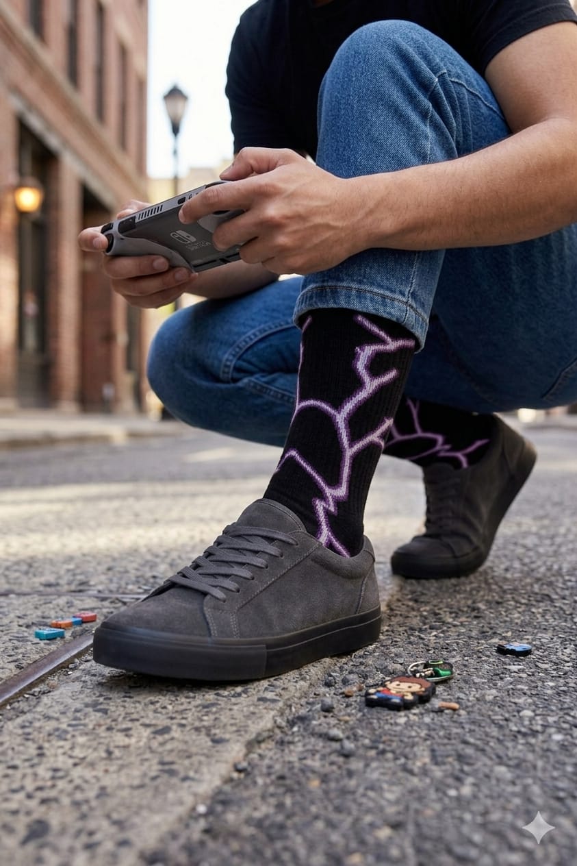 Lightning Graphic Sock Ribbed Texture and High Elasticity