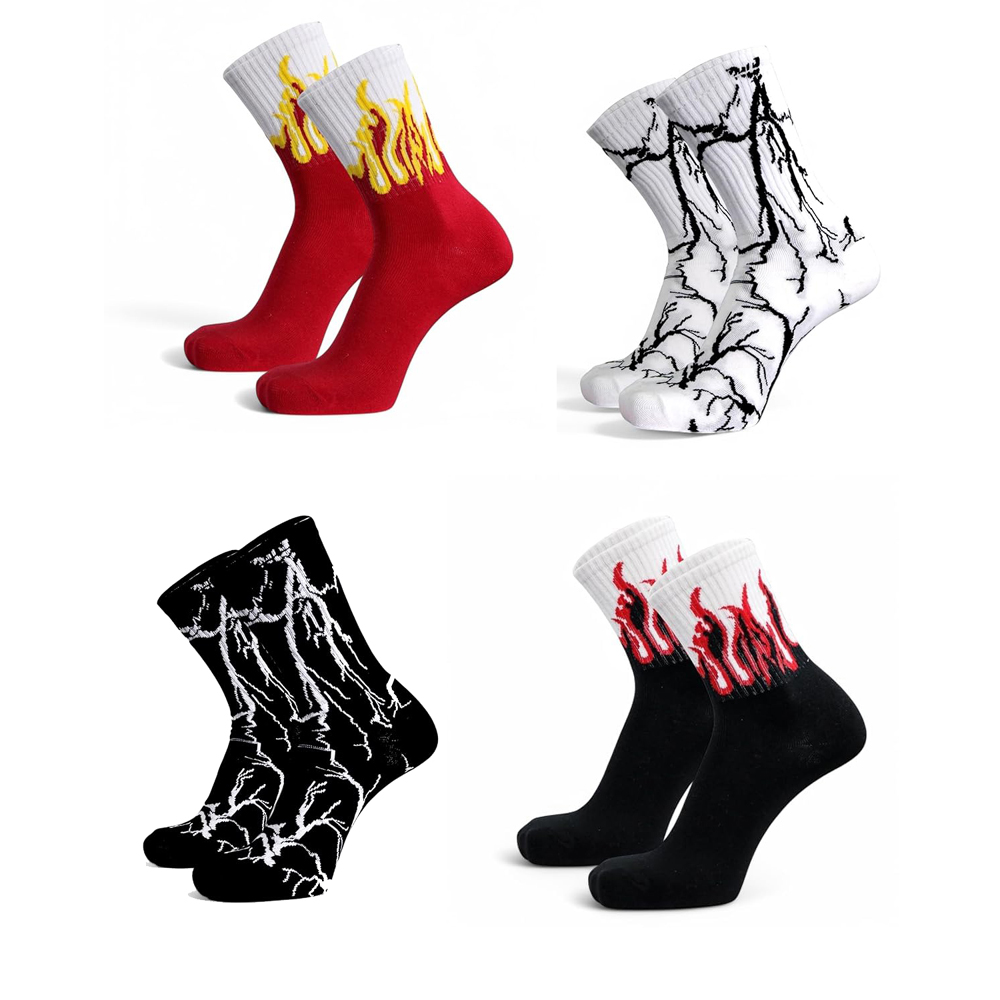 Stacked Lightning and Fire Graphic Crew Socks