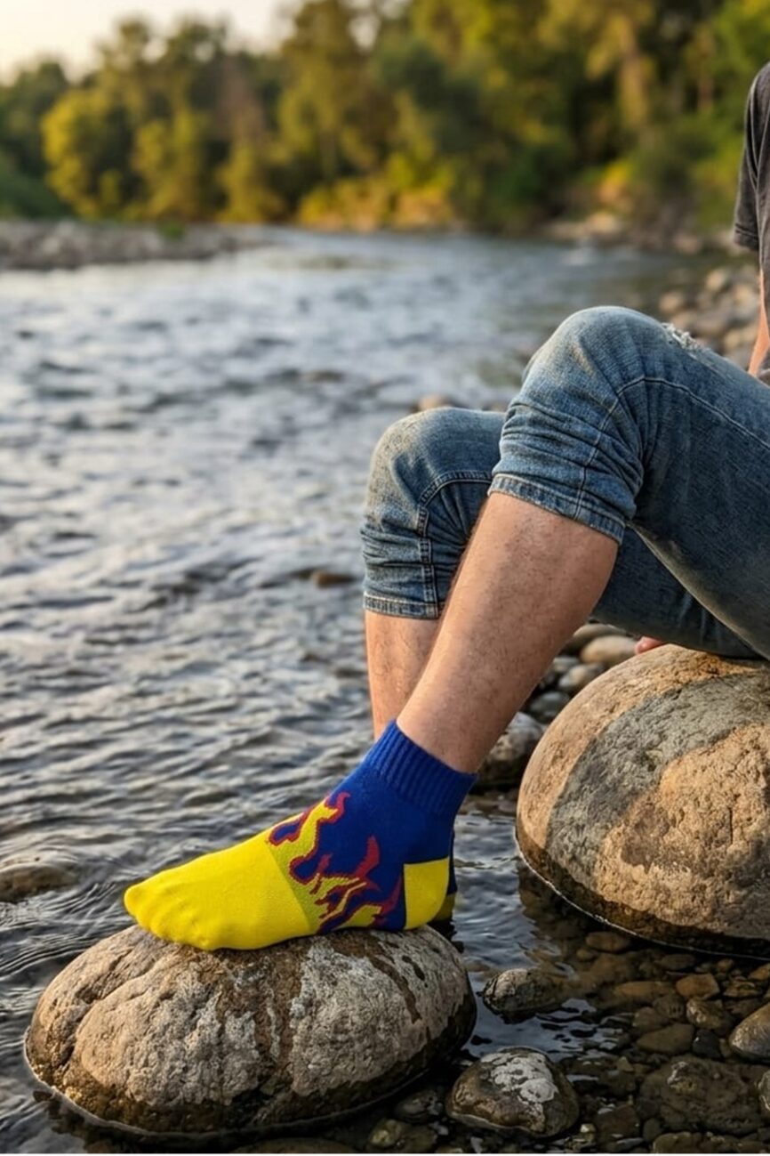 Yellow and Black Flame Graphic Cotton Sock