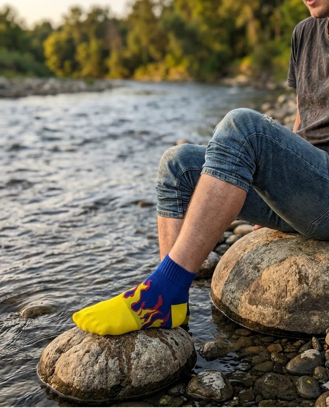 Yellow and Black Flame Graphic Cotton Sock