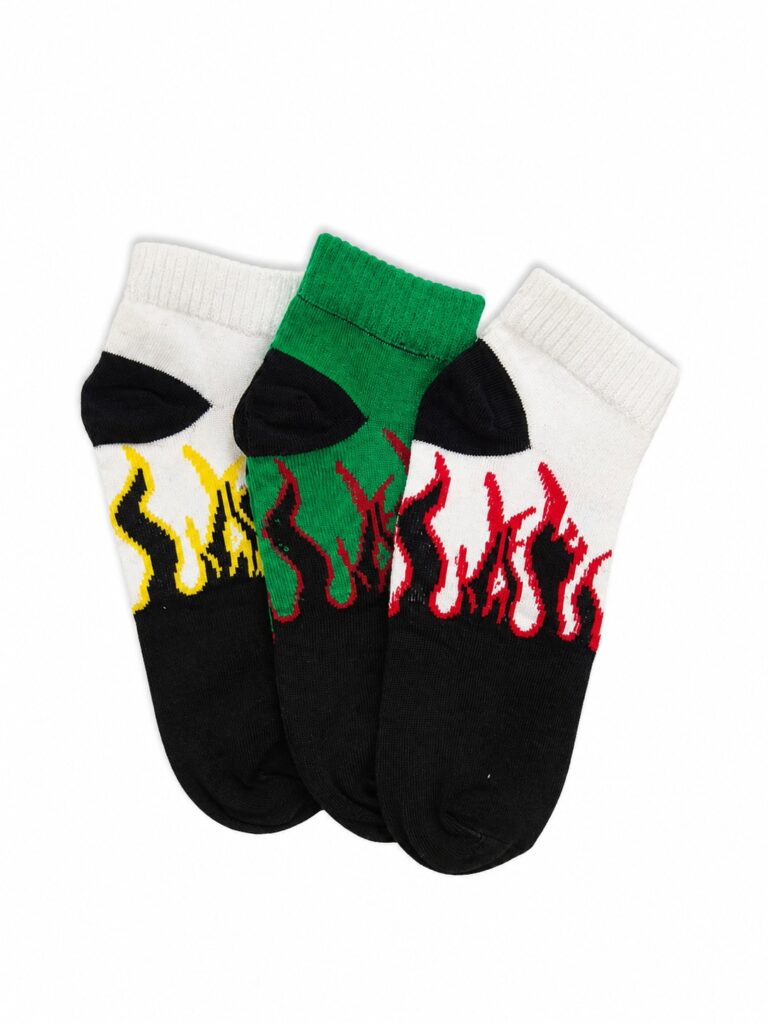 3 Pairs Men's Low-Cut Flame Graphic Athletic Ankle Socks Display