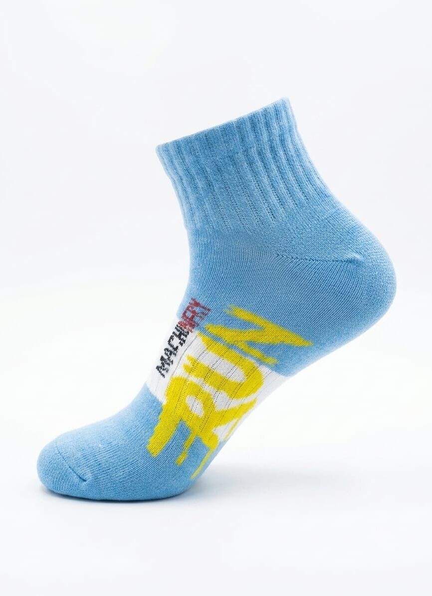 Orange Flame Graphic Athletic Quarter Sock on Foot