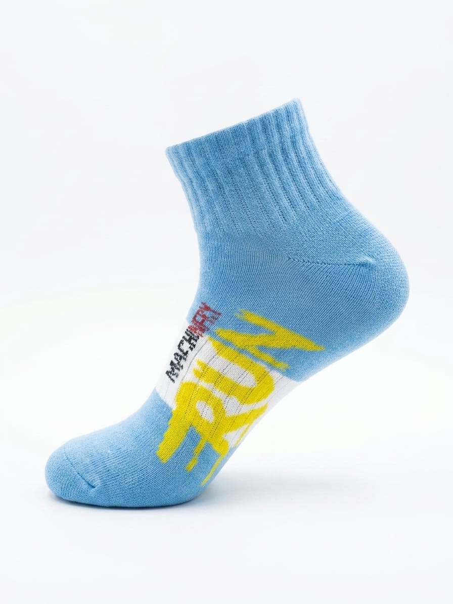 Orange Flame Graphic Athletic Quarter Sock on Foot