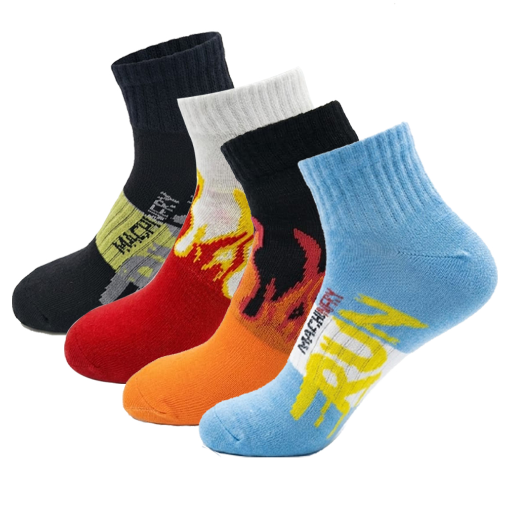 Men’s Graphic Athletic Quarter Socks – Flame & 