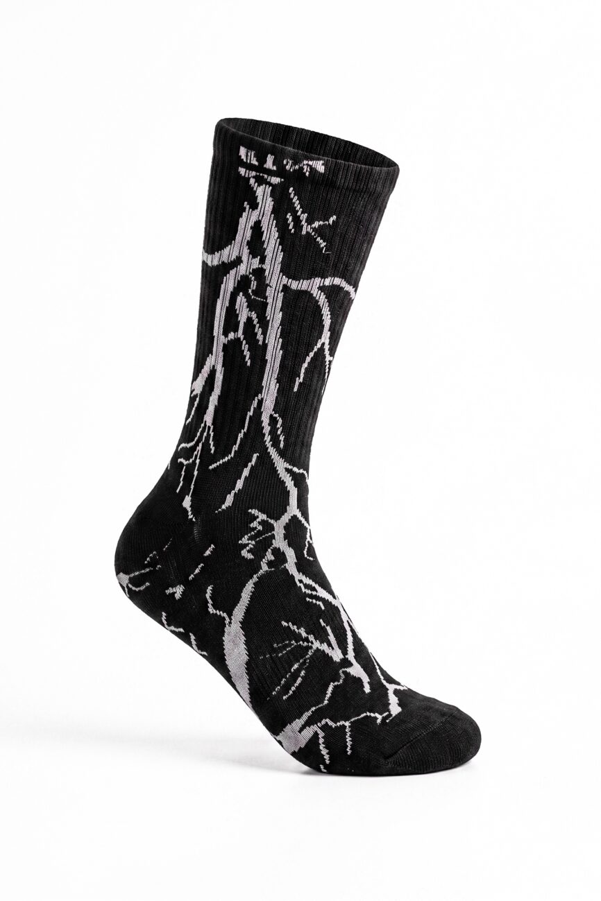 Men’s Streetwear Lightning Graphic Athletic Crew Socks – Charcoal Grey & Black