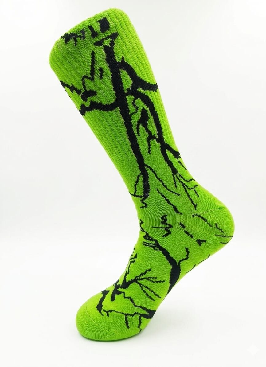 Men’s Streetwear Lightning Graphic Athletic Crew Socks – Cyber Neon Green & Black