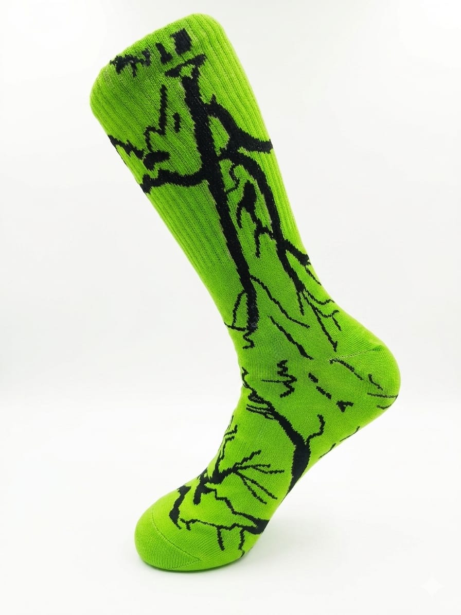 Men’s Streetwear Lightning Graphic Athletic Crew Socks – Cyber Neon Green & Black